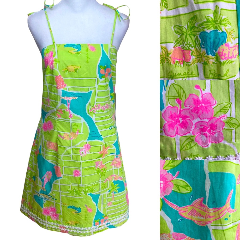 Lilly Pulitzer Multi Via Lilly Sheath Sundress Midi Summer Cocktail Dress Size 6